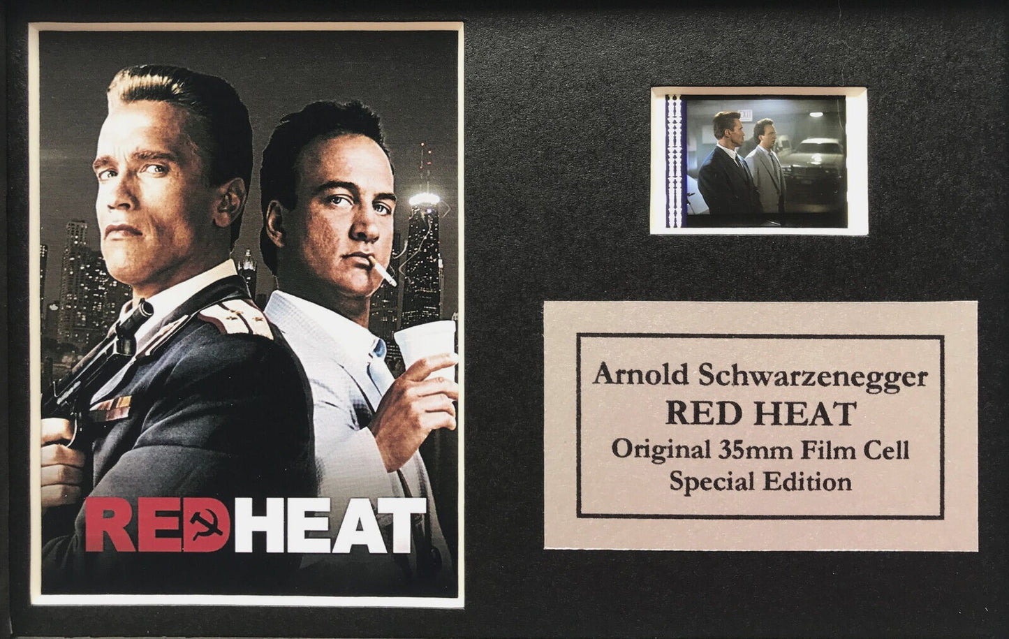 Hand crafted display featuring original Mini 35mm film cells for RED HEAT fans