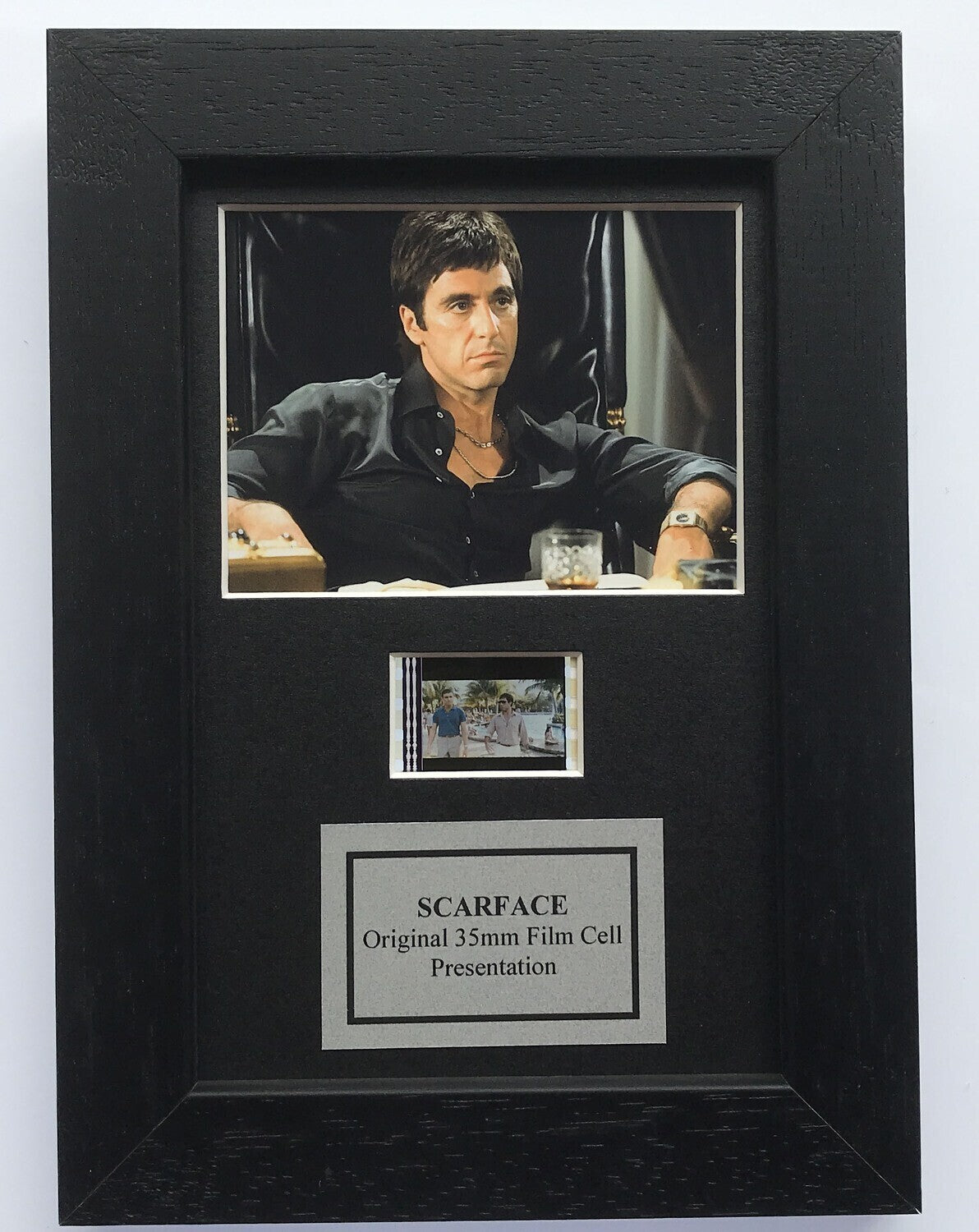 SCARFACE (Al Pacino) Original Mini 35mm Film Cell set in Quality Wood Frame + COA
