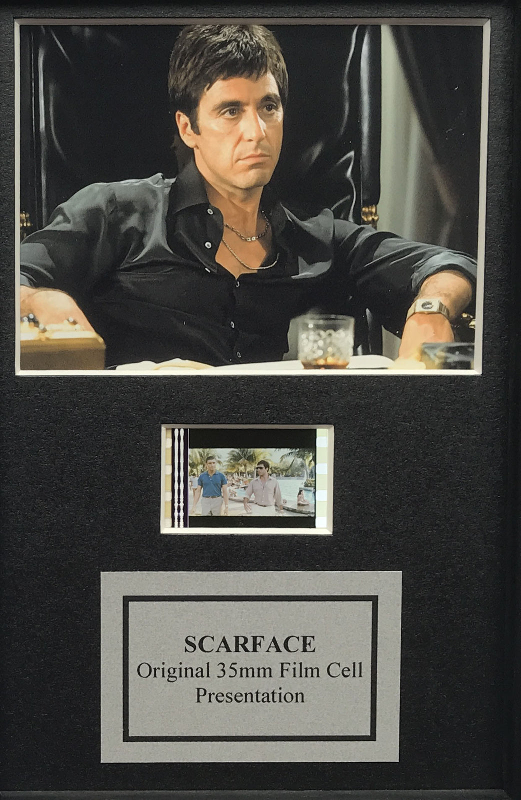 SCARFACE (Al Pacino) Original Mini 35mm Film Cell set in Quality Wood Frame + COA