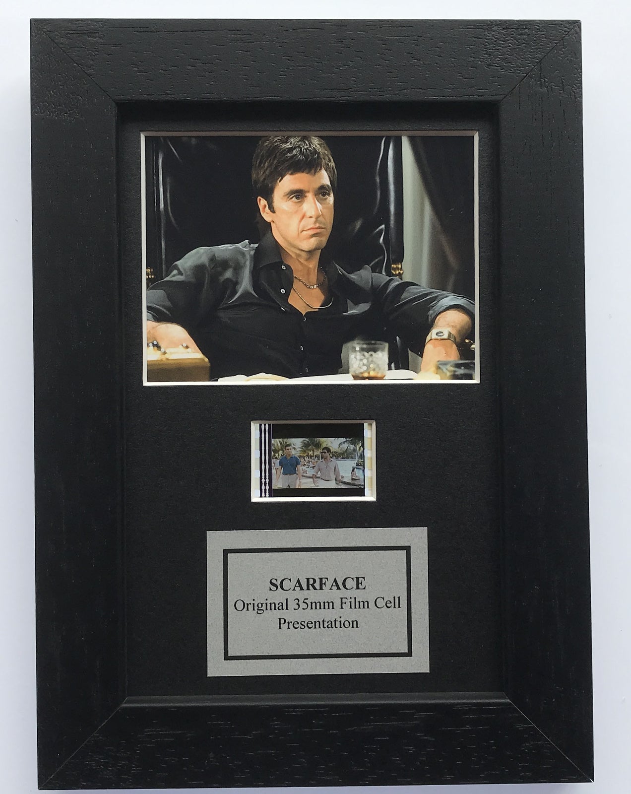 SCARFACE (Al Pacino) Original Mini 35mm Film Cell set in Quality Wood Frame + COA