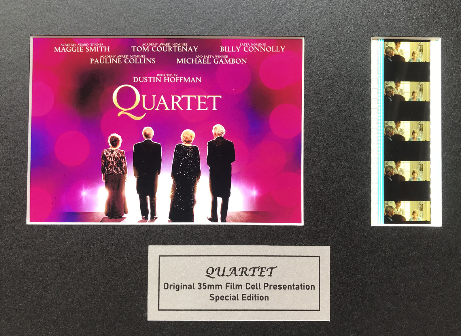Hand crafted display featuring original 35mm film cells for a QUARTET fan v2