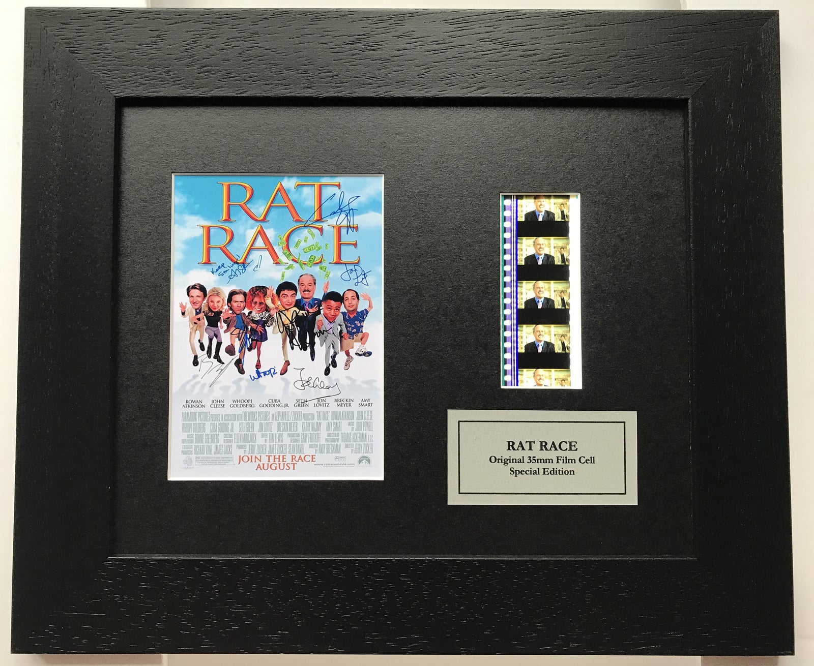 Hand crafted display featuring original 35mm film cells for a RAT RACE fan vCSR