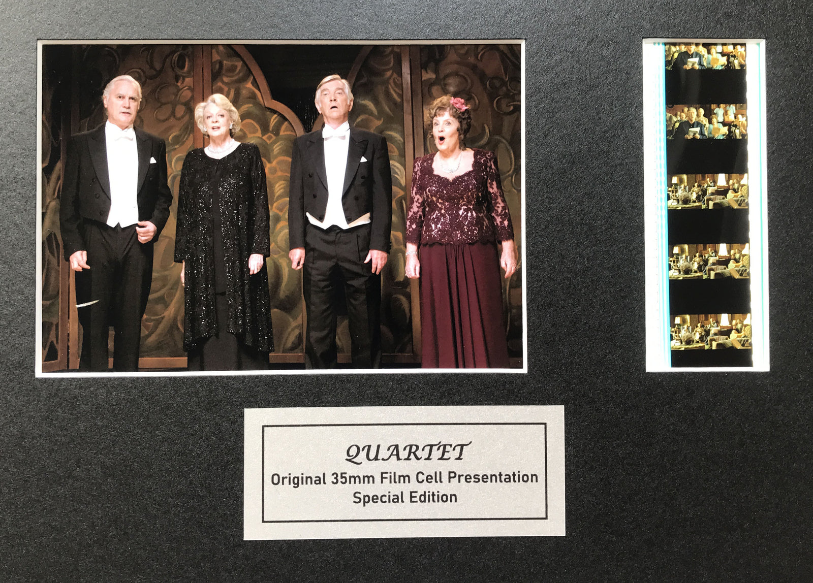 Hand crafted display featuring original 35mm film cells for a QUARTET fan v1