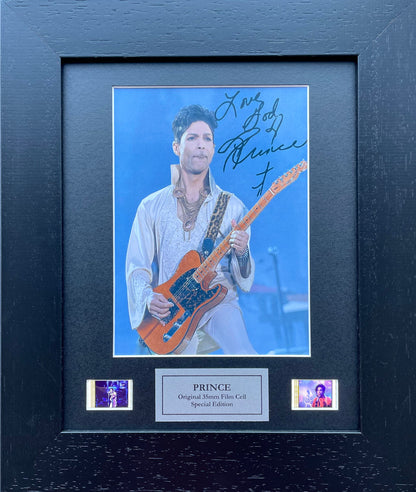 Hand crafted display featuring original 35mm film cells for a PRINCE fan vSR