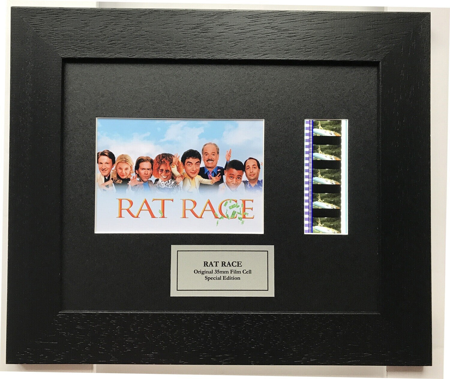 Hand crafted display featuring original 35mm film cells for a RAT RACE fan v1