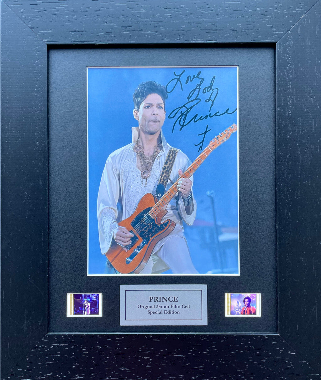 Hand crafted display featuring original 35mm film cells for a PRINCE fan vSR