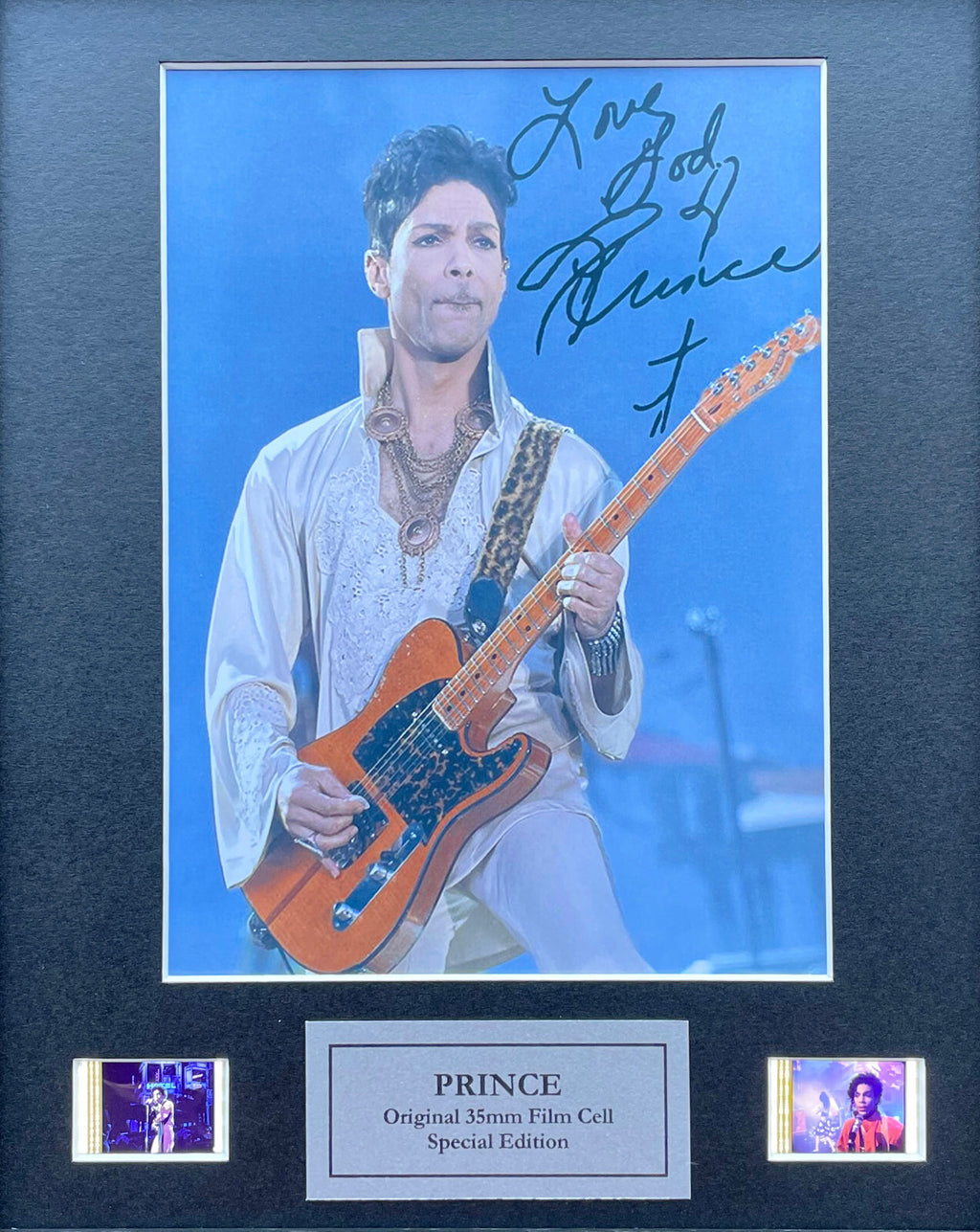 Hand crafted display featuring original 35mm film cells for a PRINCE fan vSR