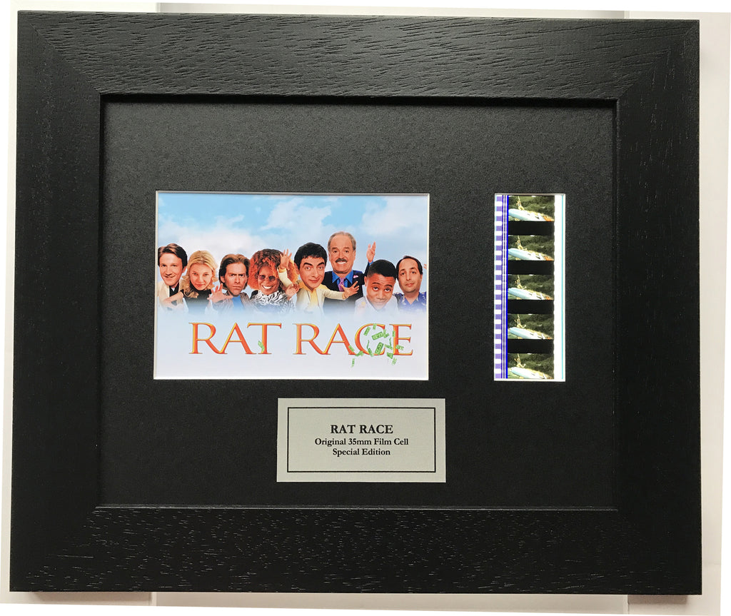 Hand crafted display featuring original 35mm film cells for a RAT RACE fan v1