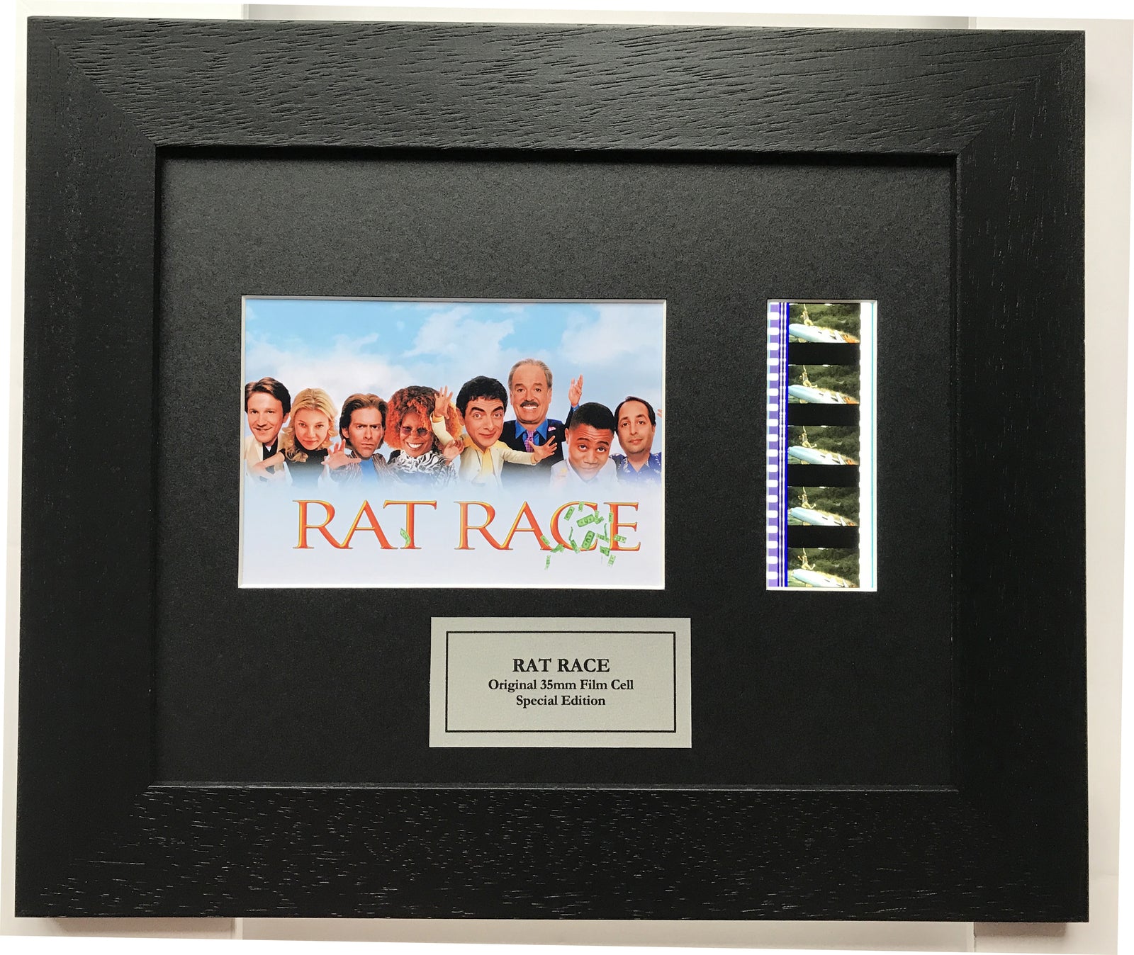 Hand crafted display featuring original 35mm film cells for a RAT RACE fan v1