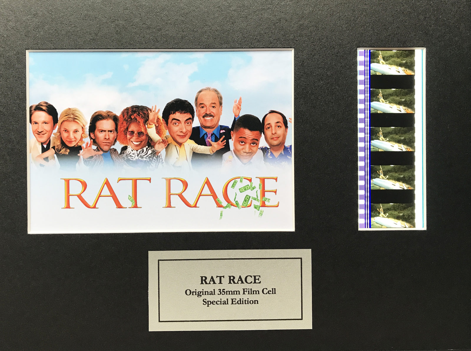 Hand crafted display featuring original 35mm film cells for a RAT RACE fan v1