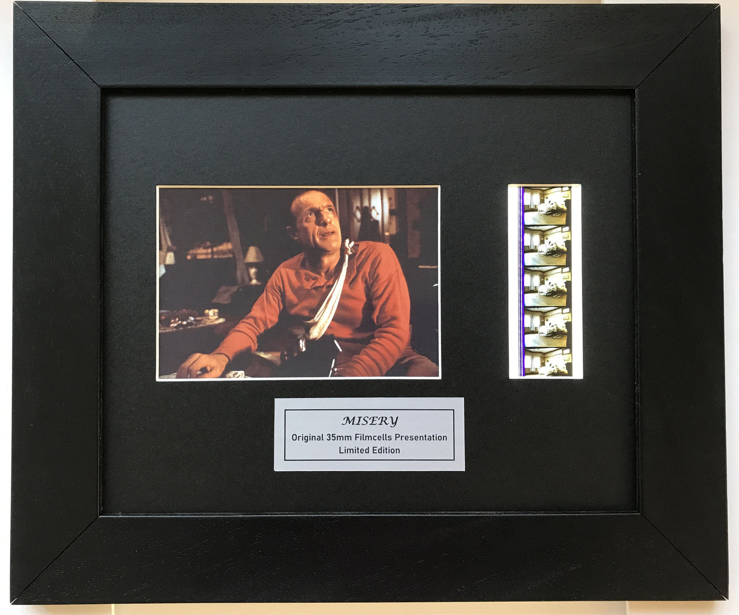 Hand crafted display featuring original 35mm filmcells for a MISERY fan + COA v2