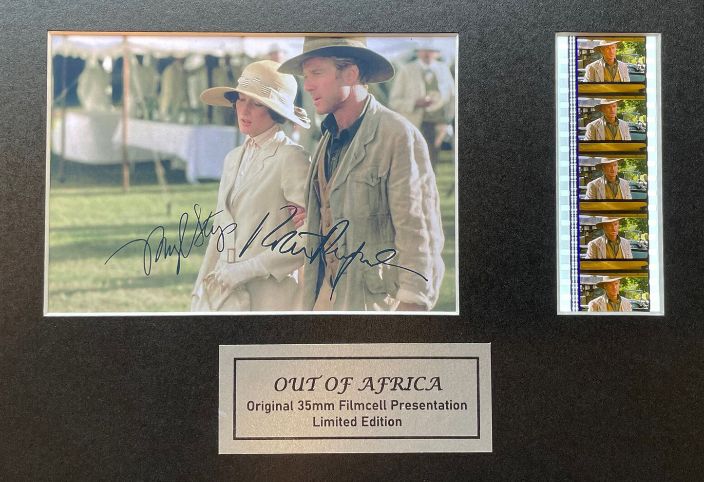 Handmade display featuring original 35mm film cells for an OUT OF AFRICA fan vSR