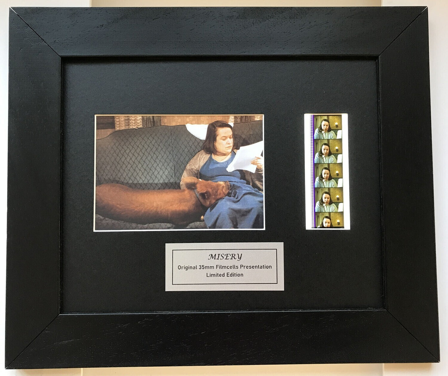 Hand crafted display featuring original 35mm filmcells for a MISERY fan + COA v1