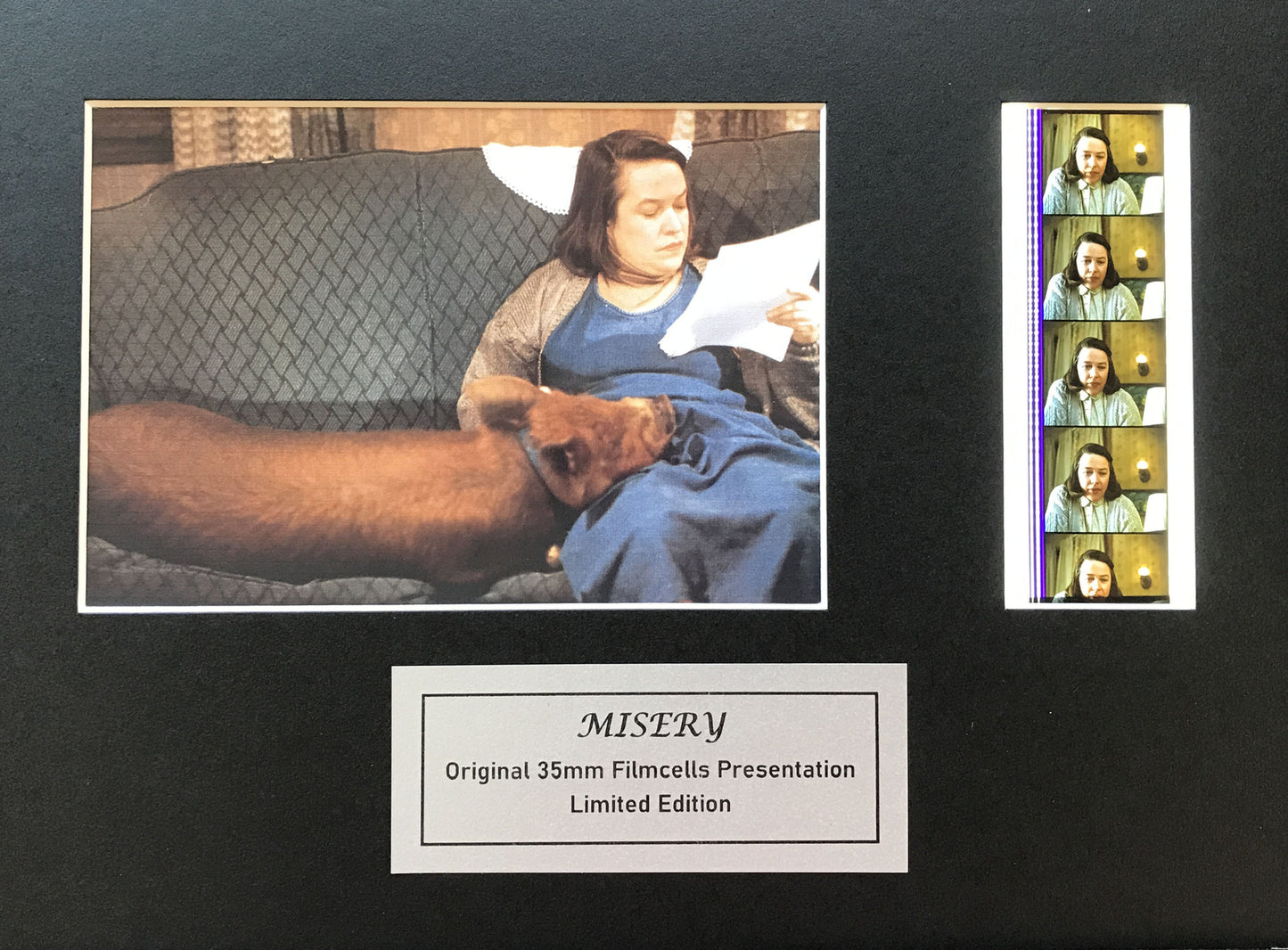 Hand crafted display featuring original 35mm filmcells for a MISERY fan + COA v1