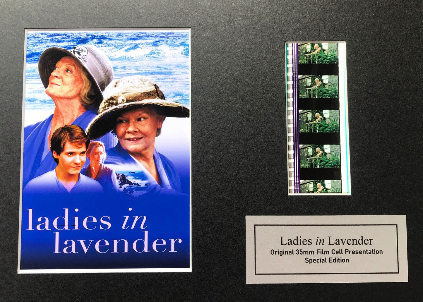 Handmade display featuring original film cells for LADIES in LAVENDER fans v1