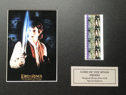 Handmade display featuring original 35mm film cells for LOTR - FRODO fan + COA