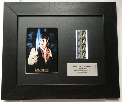 Handmade display featuring original 35mm film cells for LOTR - FRODO fan + COA