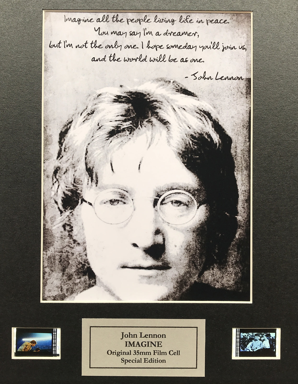 Handmade display featuring original film cells for John Lennon IMAGINE fans v1
