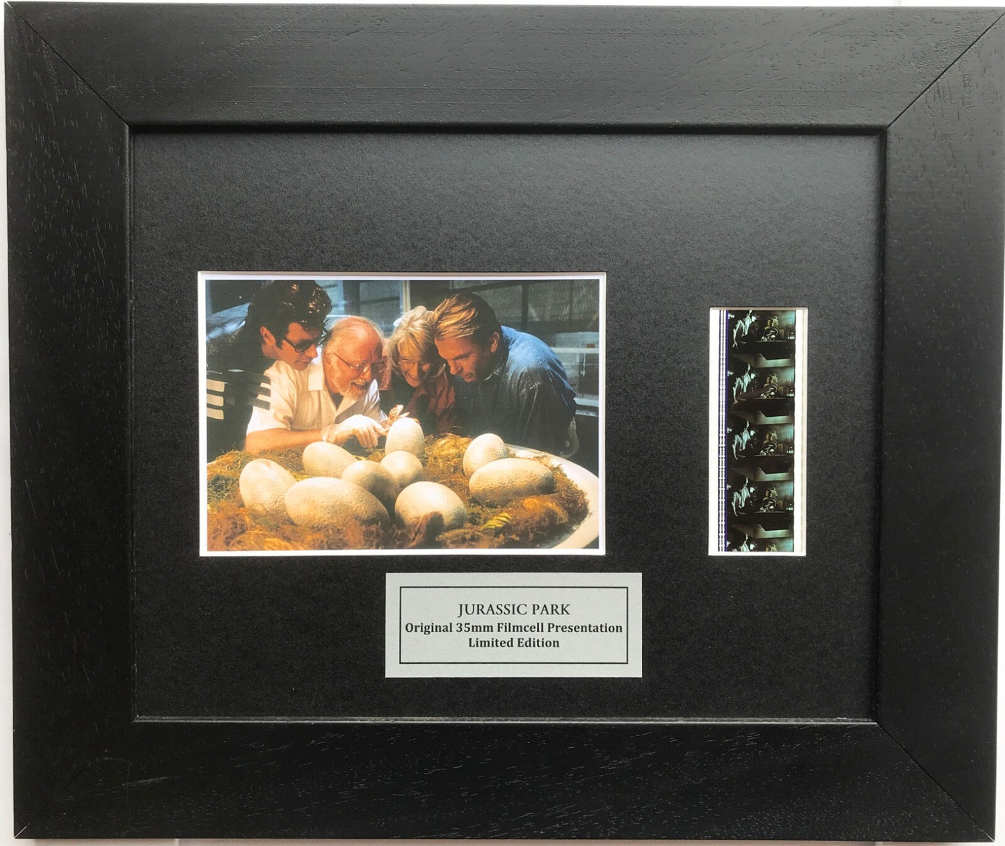 Handmade display featuring original 35mm film cells for JURASSIC PARK 1993 fans