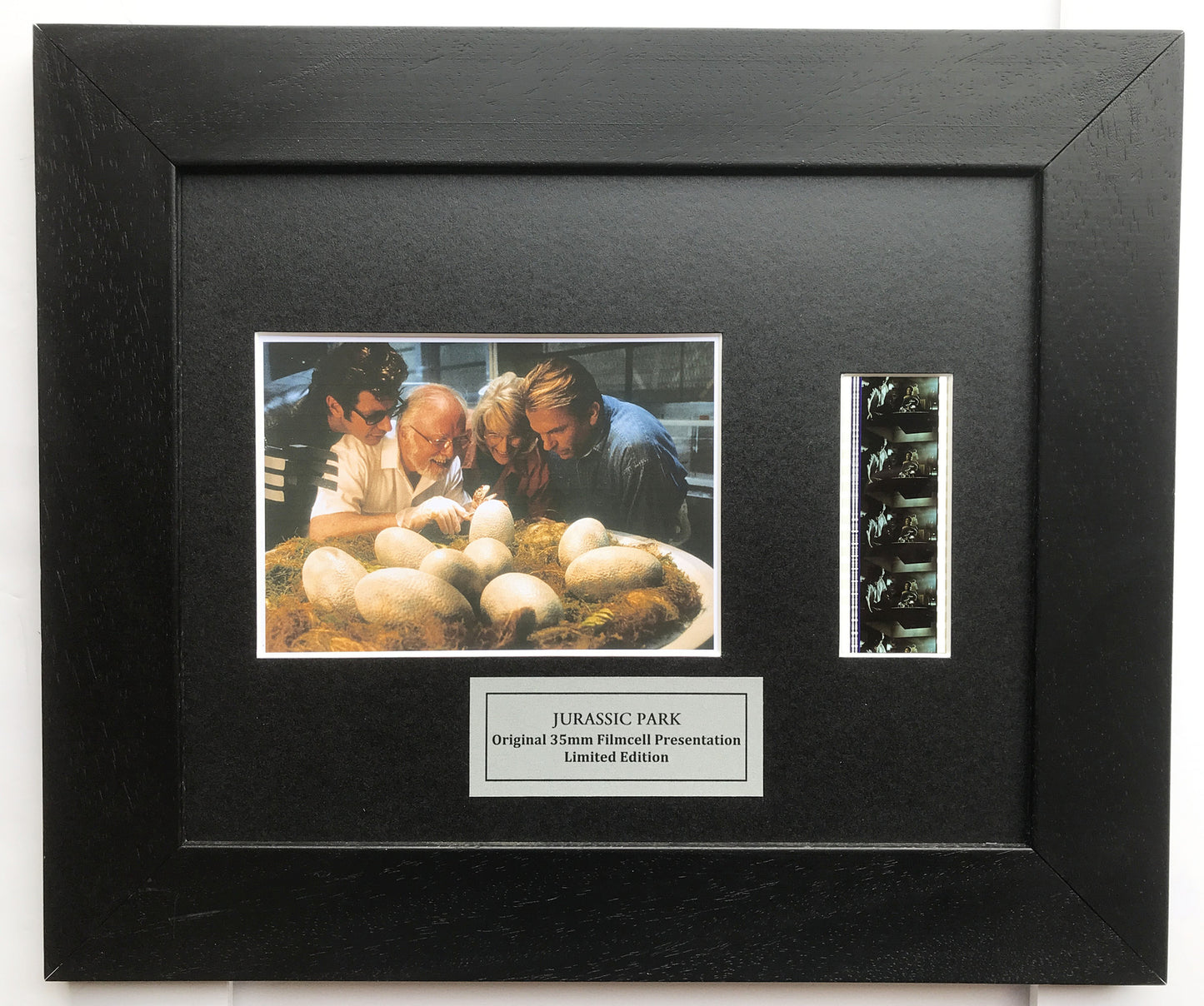 Handmade display featuring original 35mm film cells for JURASSIC PARK 1993 fans