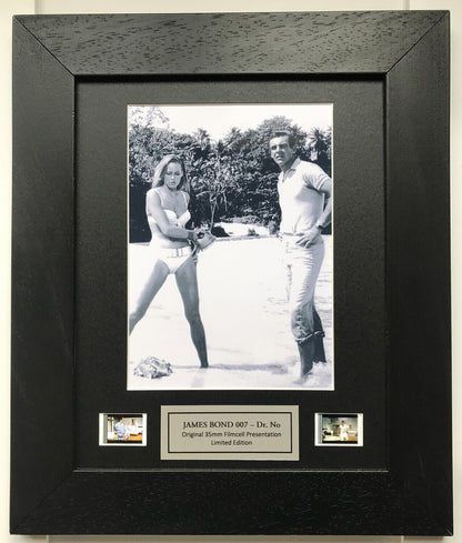 Hand crafted display featuring original film cells for James Bond DR. NO fans