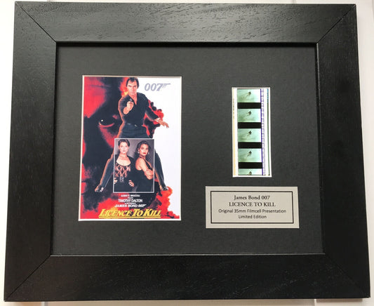 Handmade display featuring original film cells for a James Bond Licence To Kill fan