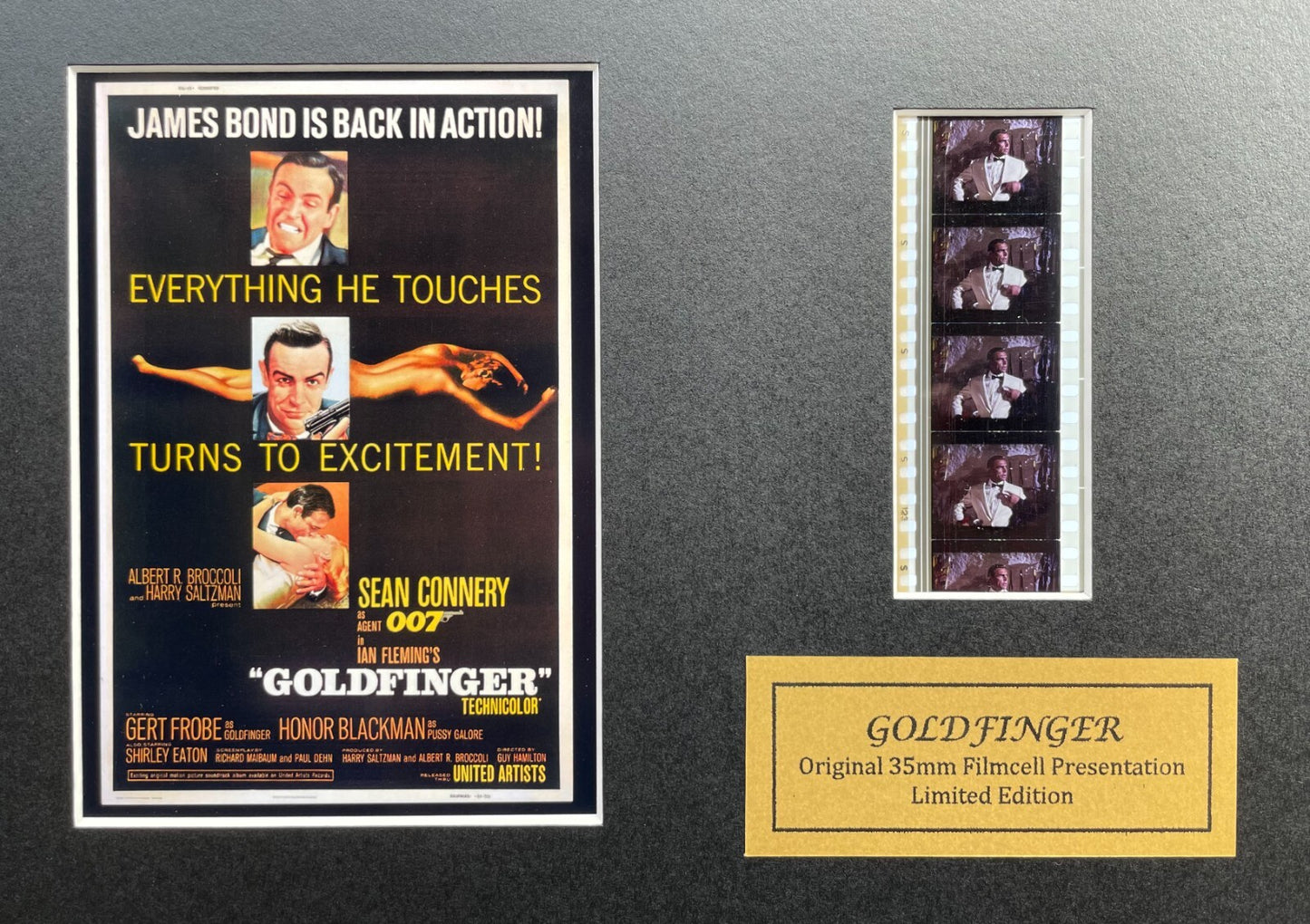 Handmade display featuring original film cells for James Bond GOLDFINGER fans v2