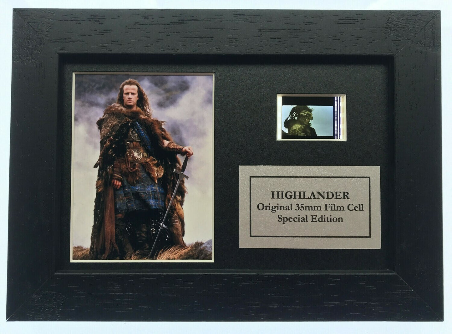 Hand crafted display featuring original film cell for a HIGHLANDER fan + COA