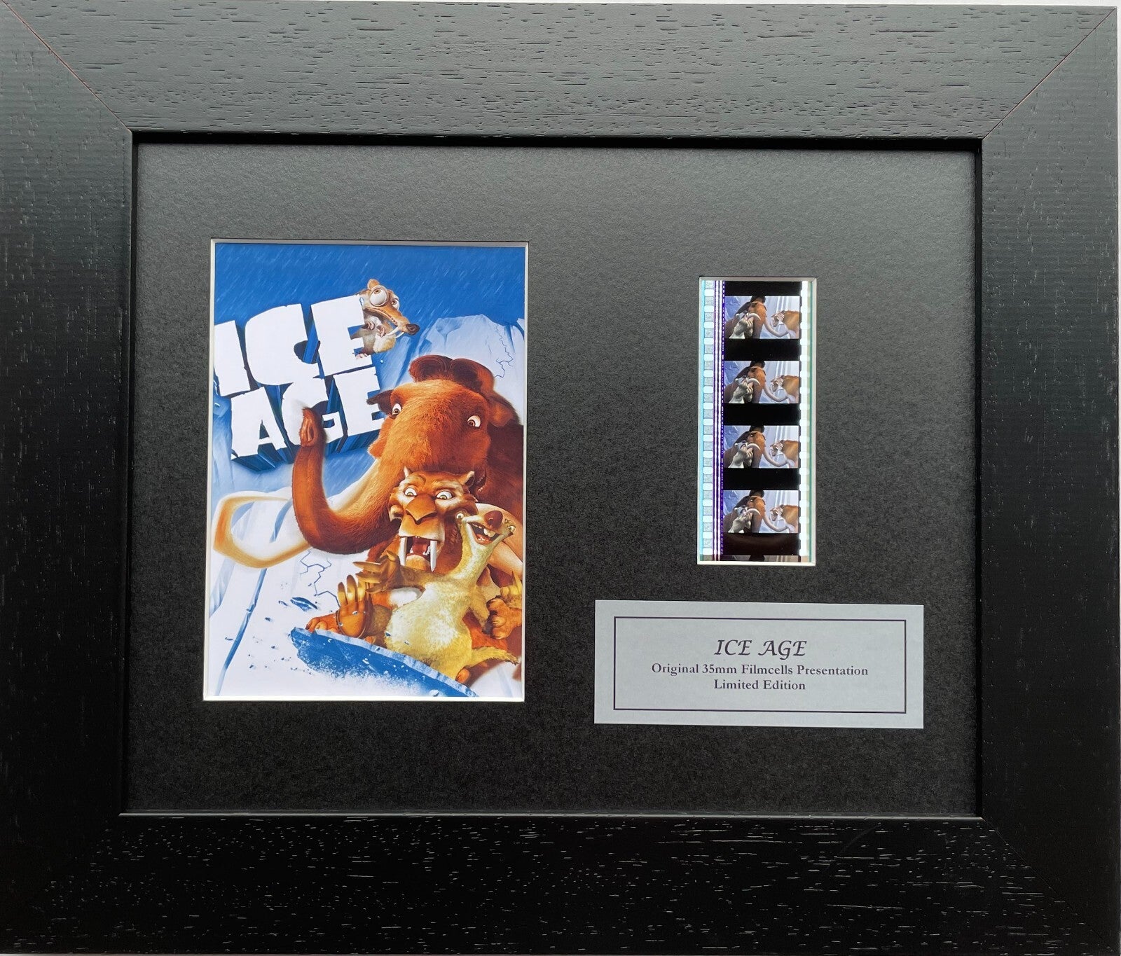 Hand crafted display featuring original 35mm film cells for an ICE AGE fan + COA