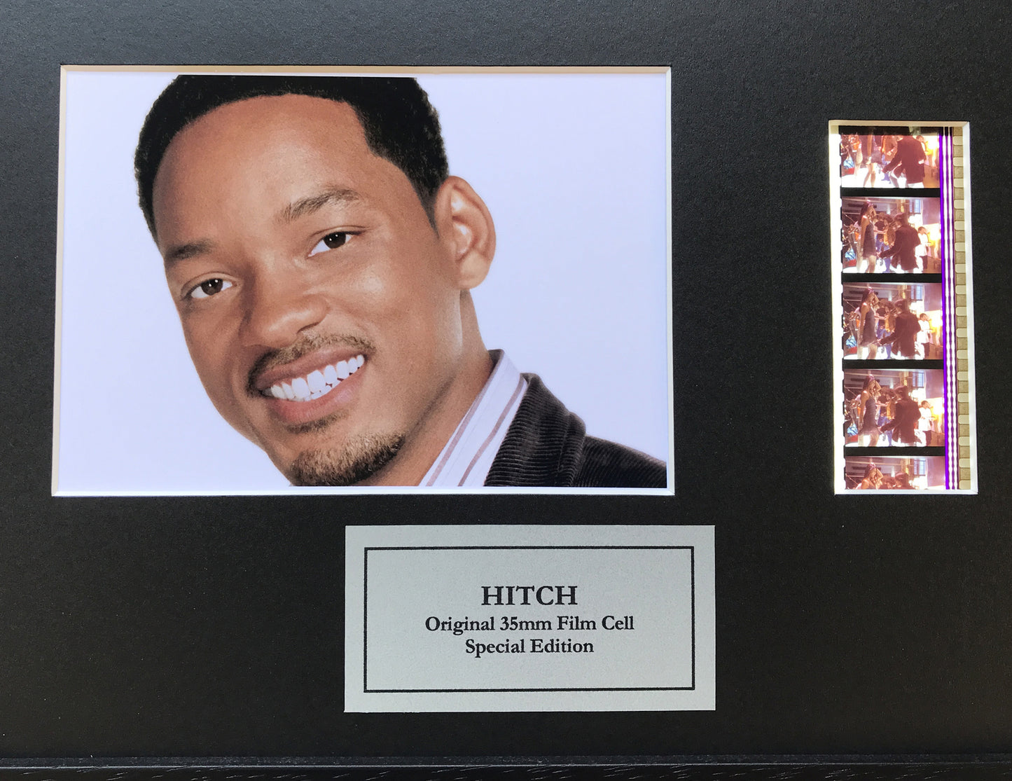 Hand crafted display featuring original 35mm film cells for HITCH fans + COA