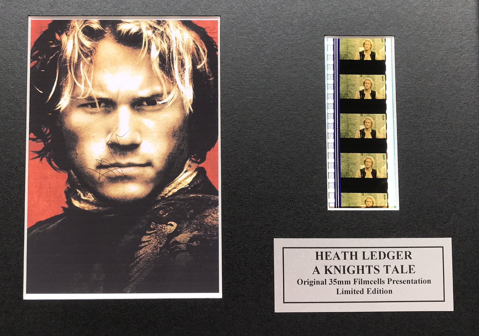 A KNIGHTS TALE (Heath Ledger) Original 35mm film Cell Memorabilia + Signed Repro