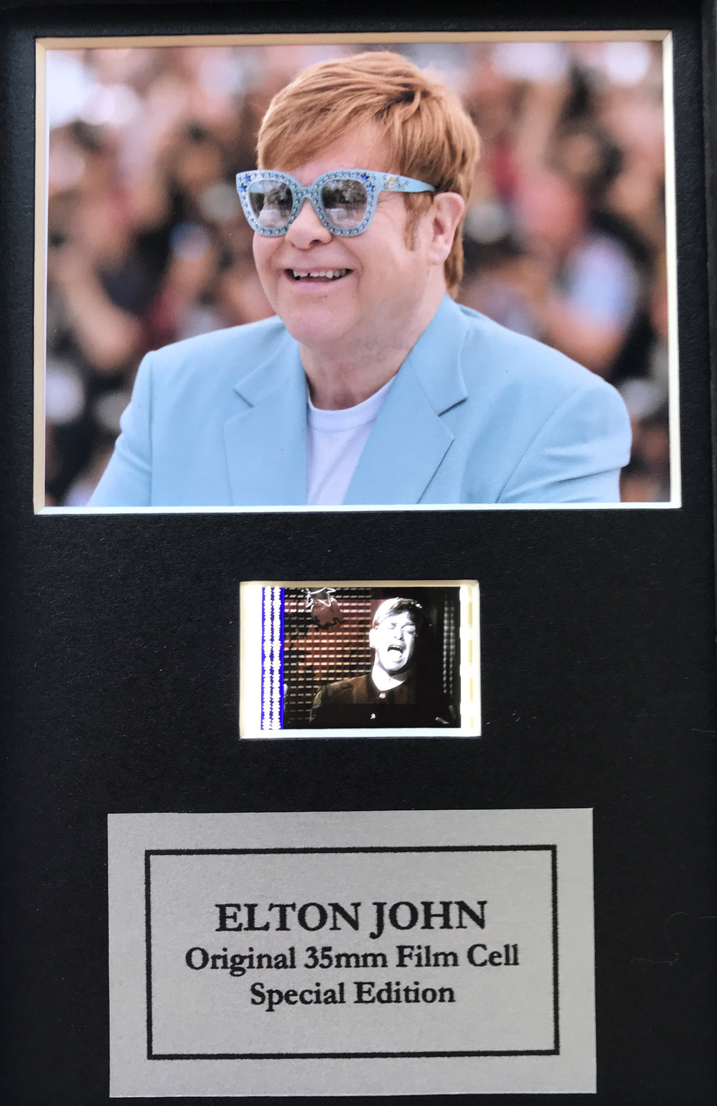 Handmade display featuring original Mini 35mm film cells for ELTON JOHN fans
