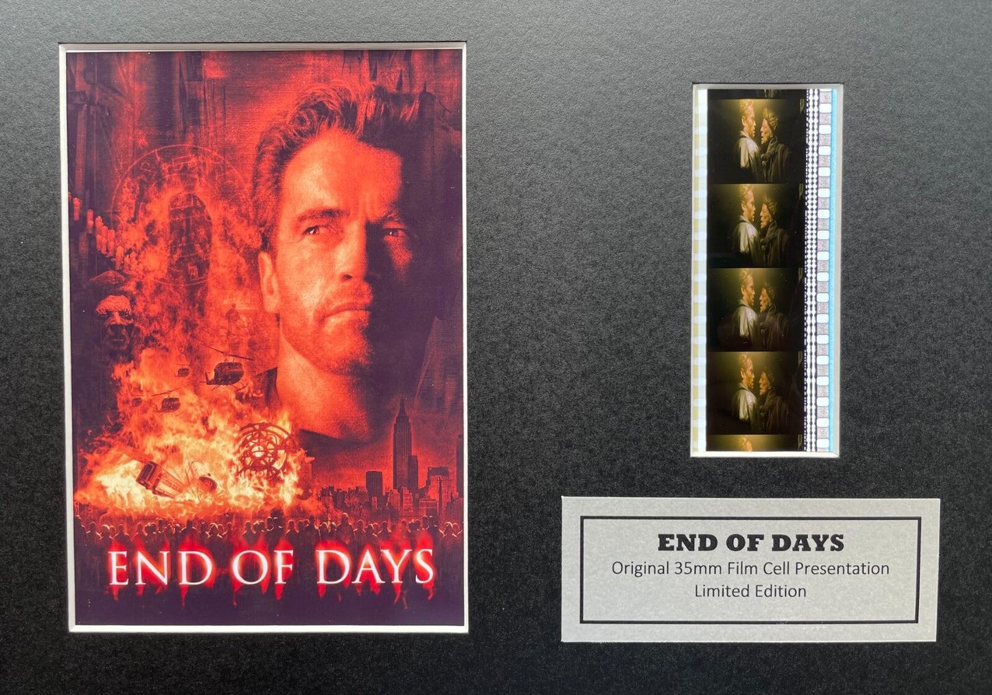 Hand crafted display featuring original 35mm film cells for END OF DAYS 1999 fans