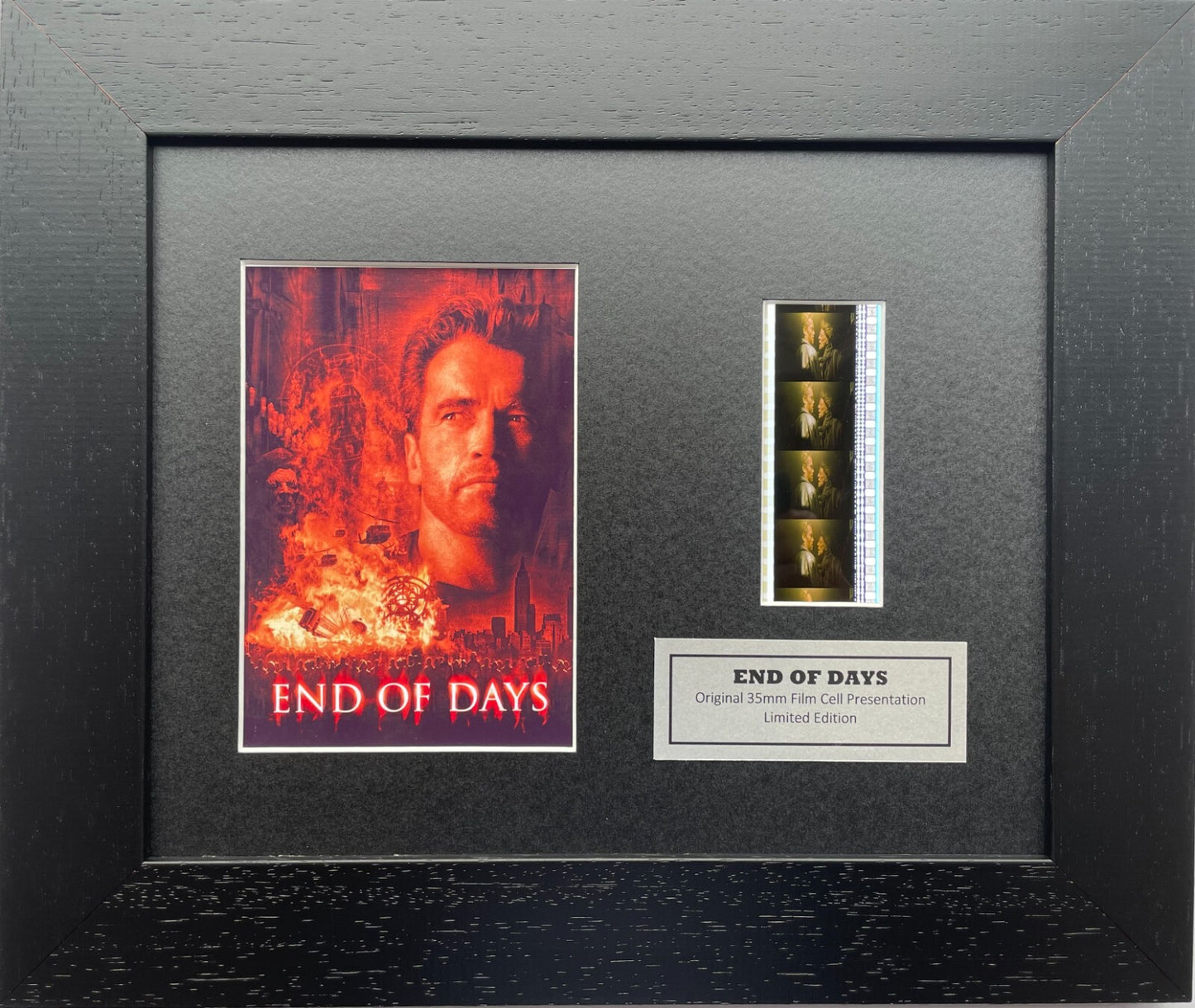 Hand crafted display featuring original 35mm film cells for END OF DAYS 1999 fans