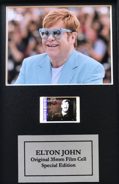 Handmade display featuring original Mini 35mm film cells for ELTON JOHN fans