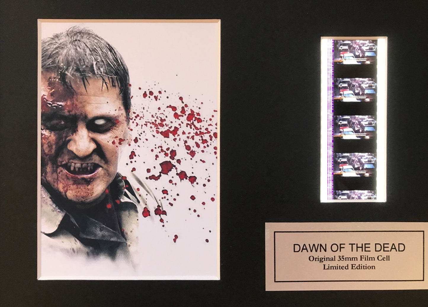 Handmade display featuring original 35mm filmcells for a DAWN of THE DEAD fan v1