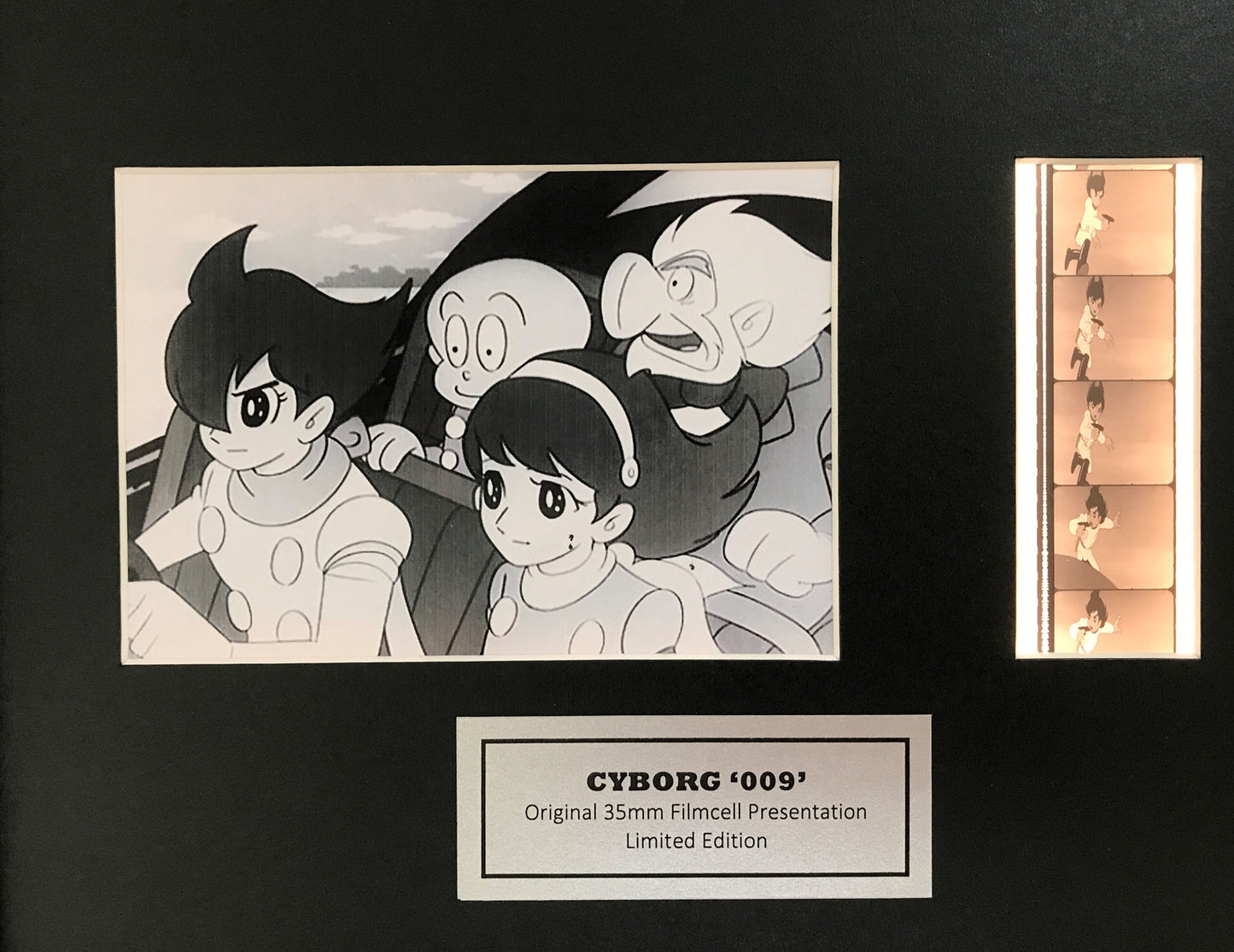 Hand crafted display featuring original 35mm film cells for CYBORG 009 fans