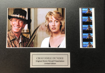 Hand crafted display featuring original 35mm filmcells for CROCODILE DUNDEE fans