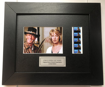 Hand crafted display featuring original 35mm filmcells for CROCODILE DUNDEE fans