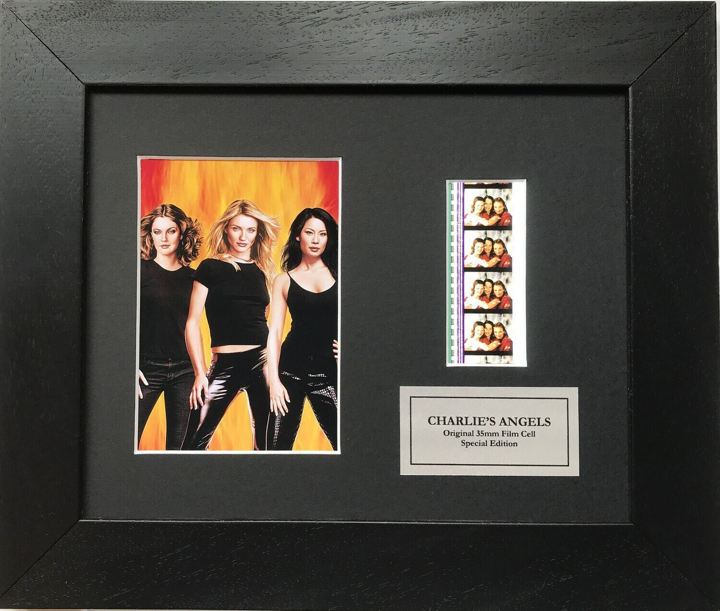 Hand crafted display featuring original 35mm filmcells for CHARLIE'S ANGELS fans