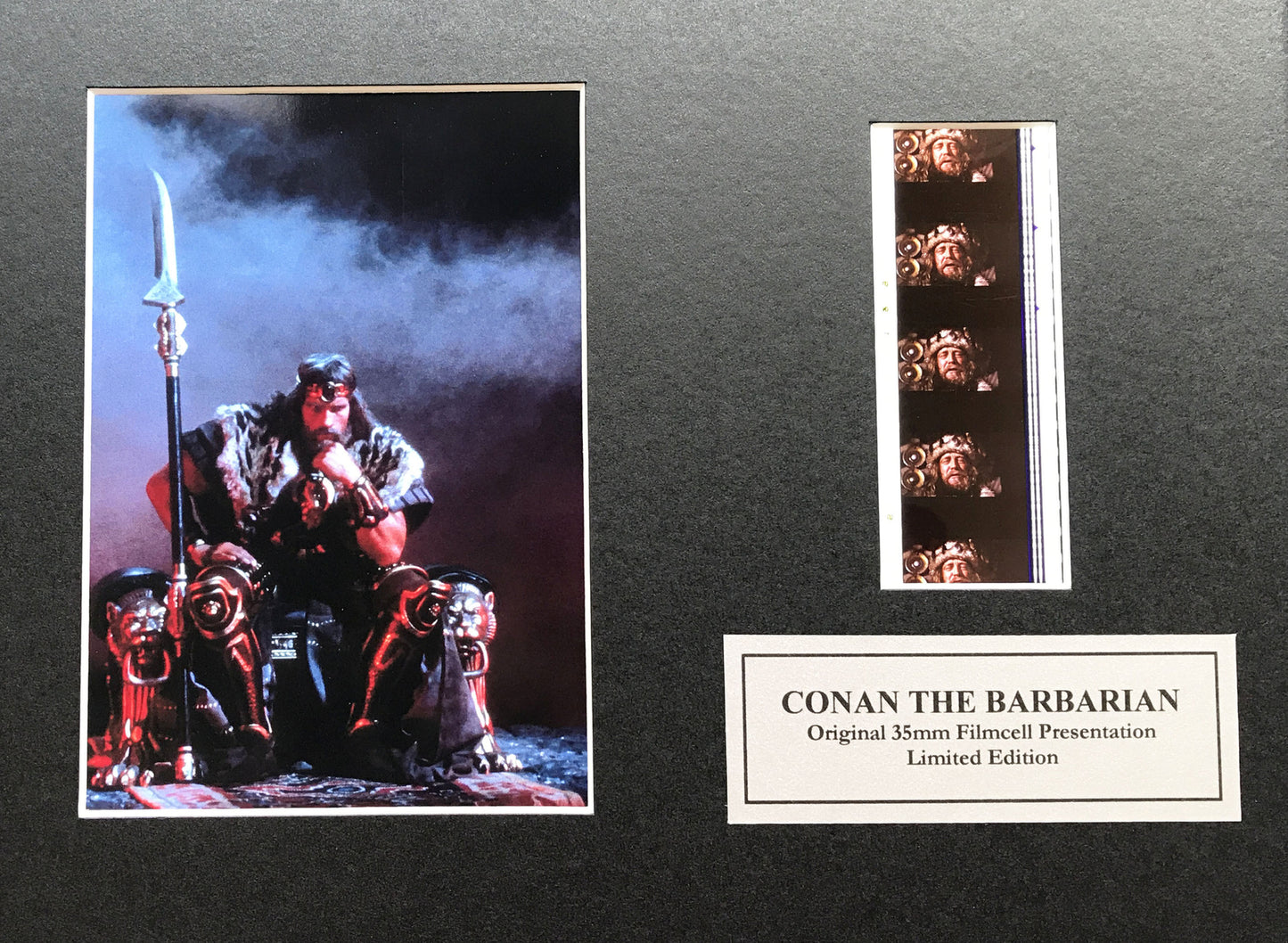 Hand crafted display featuring original film cells for Conan The Barbarian fans