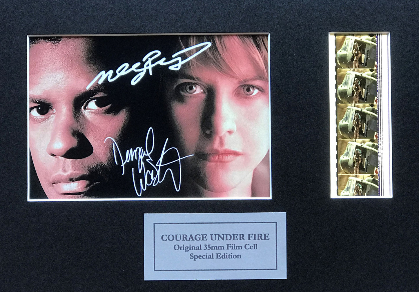 Handmade display featuring original 35mm filmcells for COURAGE UNDER FIRE fan vSR
