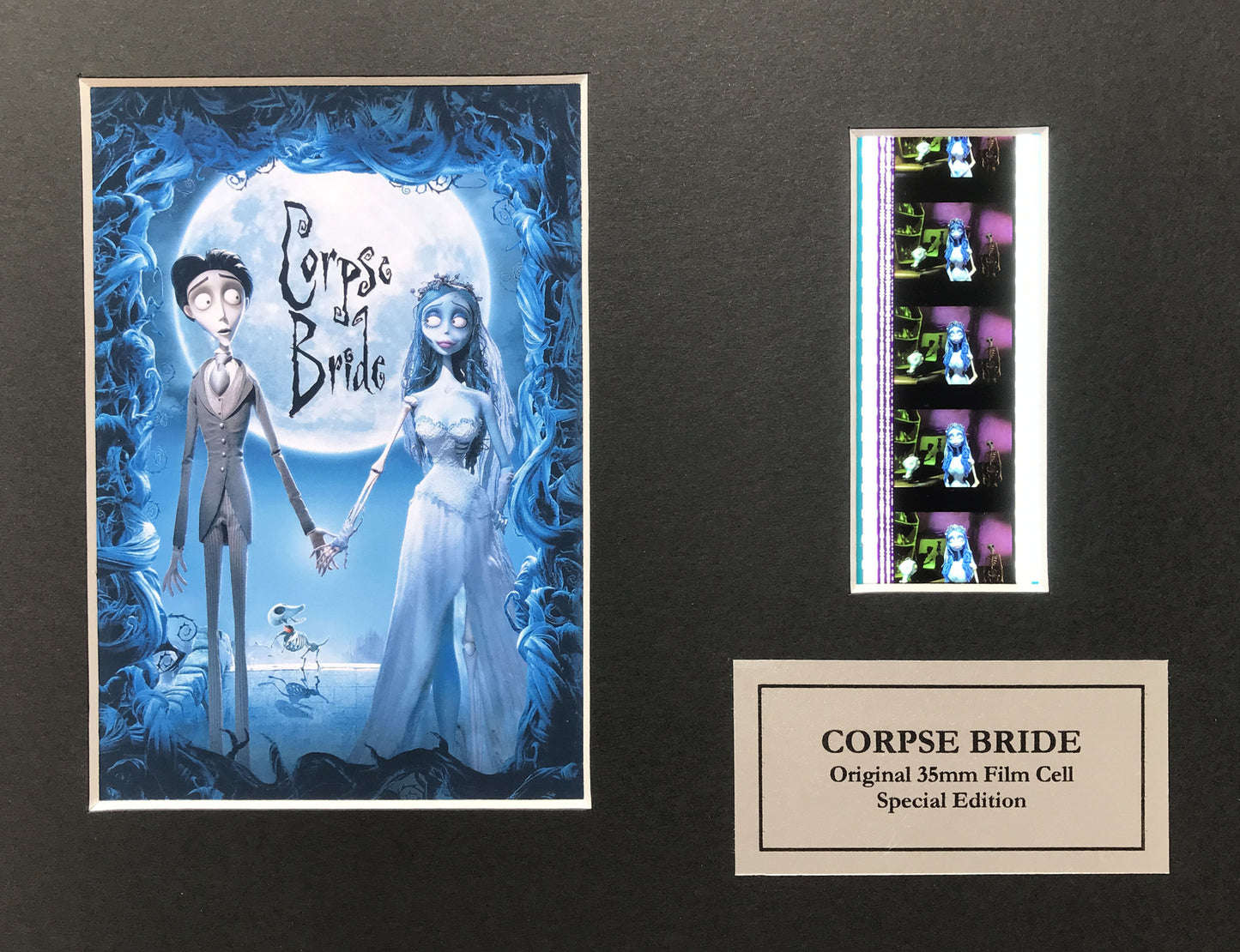 Hand crafted display featuring original film cells for CORPSE BRIDE  fans + COA