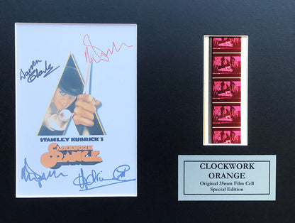 Hand crafted display featuring original 35mm filmcells for CLOCKWORK ORANGE fans