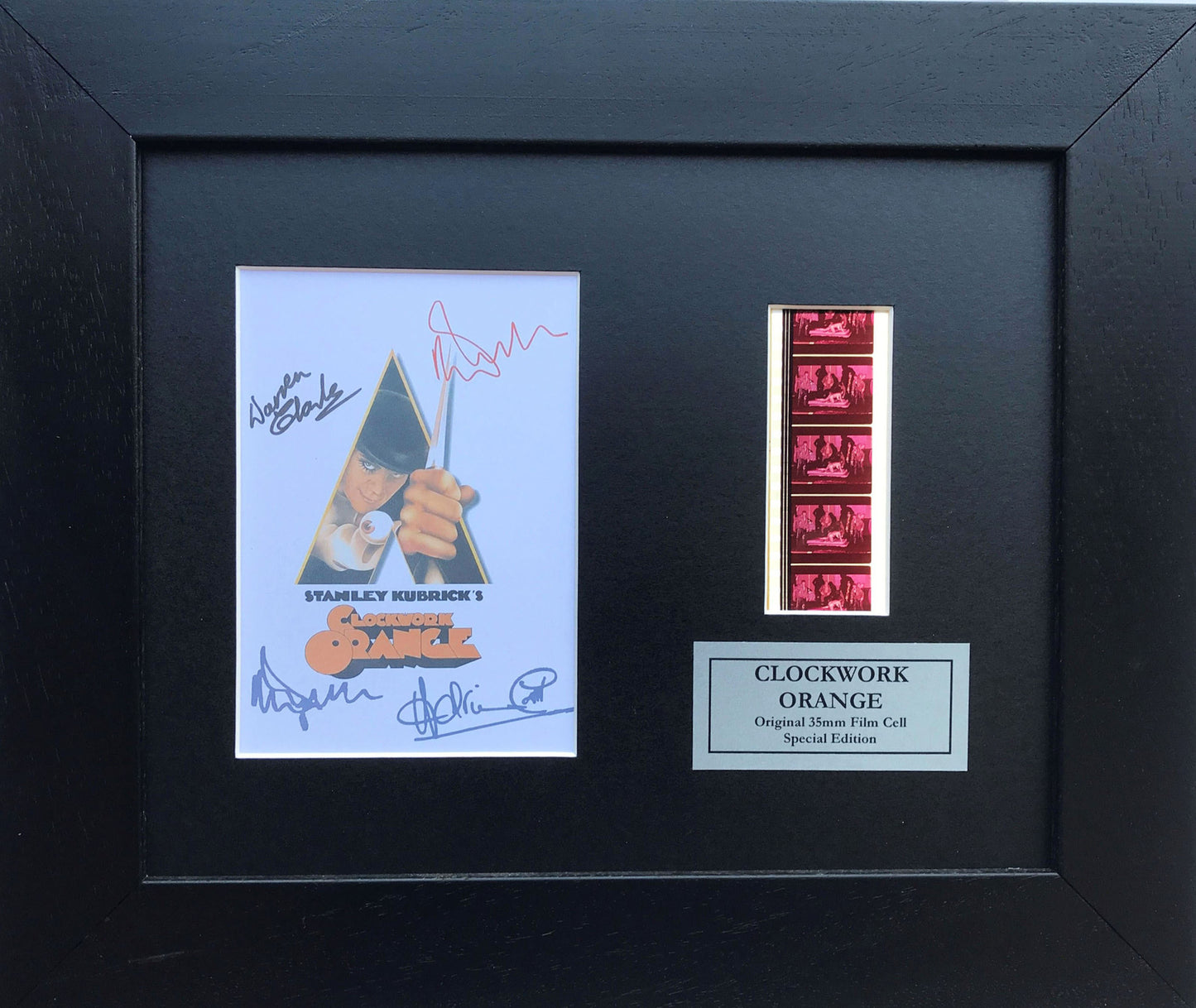 Hand crafted display featuring original 35mm filmcells for CLOCKWORK ORANGE fans