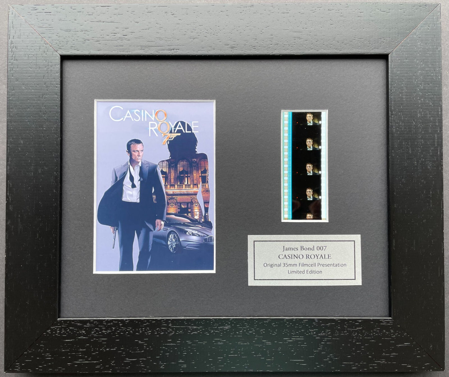 Handmade display featuring original film cells for James Bond CASINO ROYALE fan