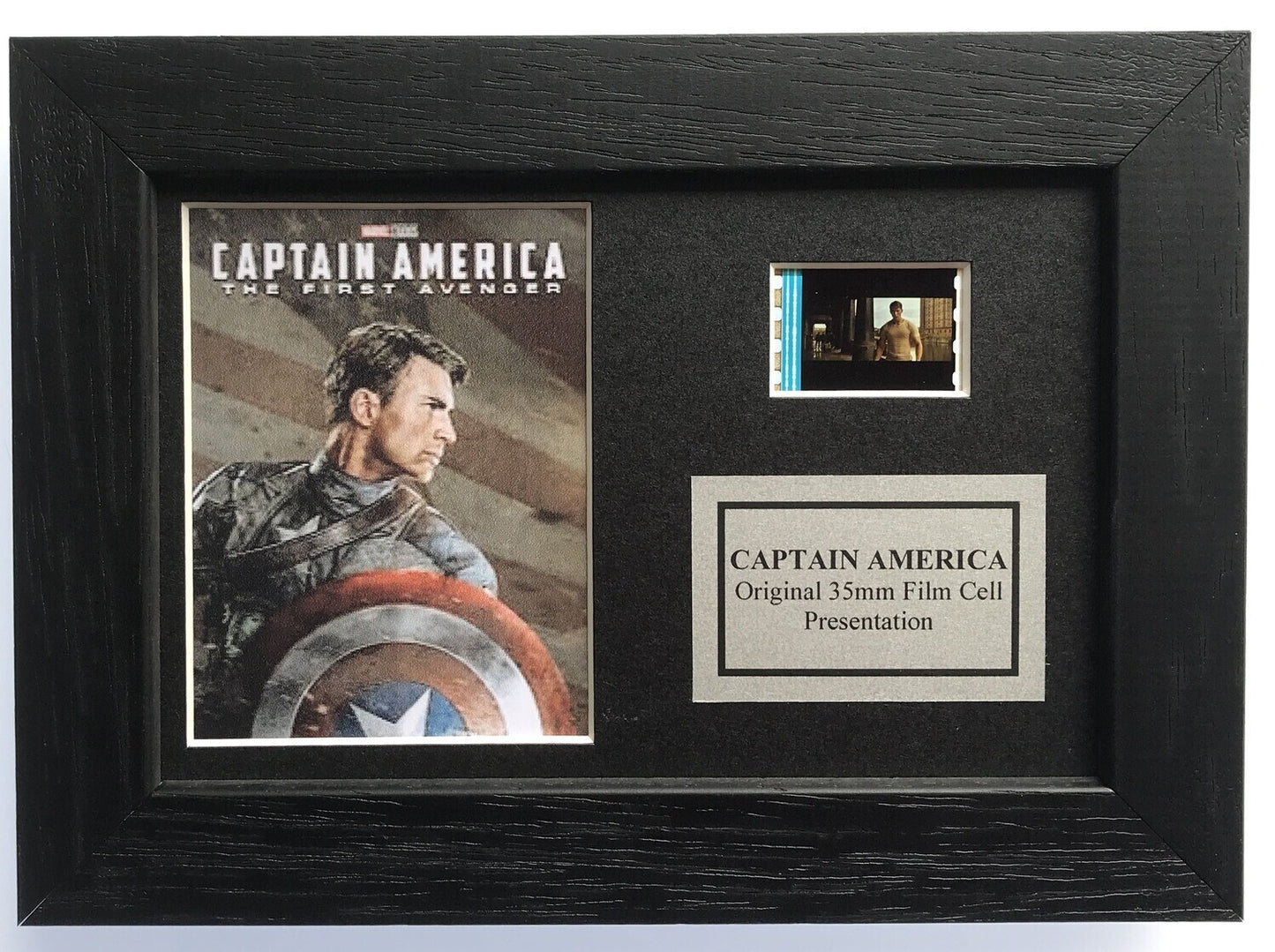 Hand crafted display featuring original film cells for a CAPTAIN AMERICA Fan