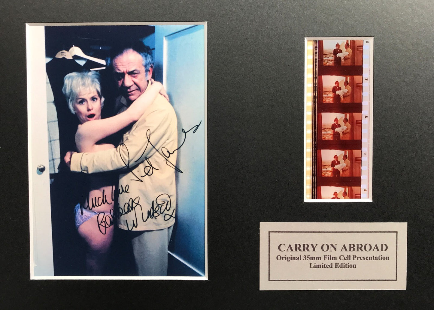 Hand crafted display featuring original film cells for CARRY ON ABROAD fans vSR