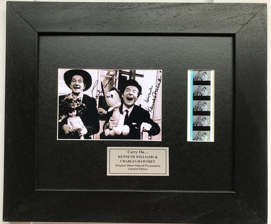 Hand crafted display featuring original 35mm film cells for CARRY ON fans
