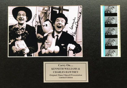 Hand crafted display featuring original 35mm film cells for CARRY ON fans